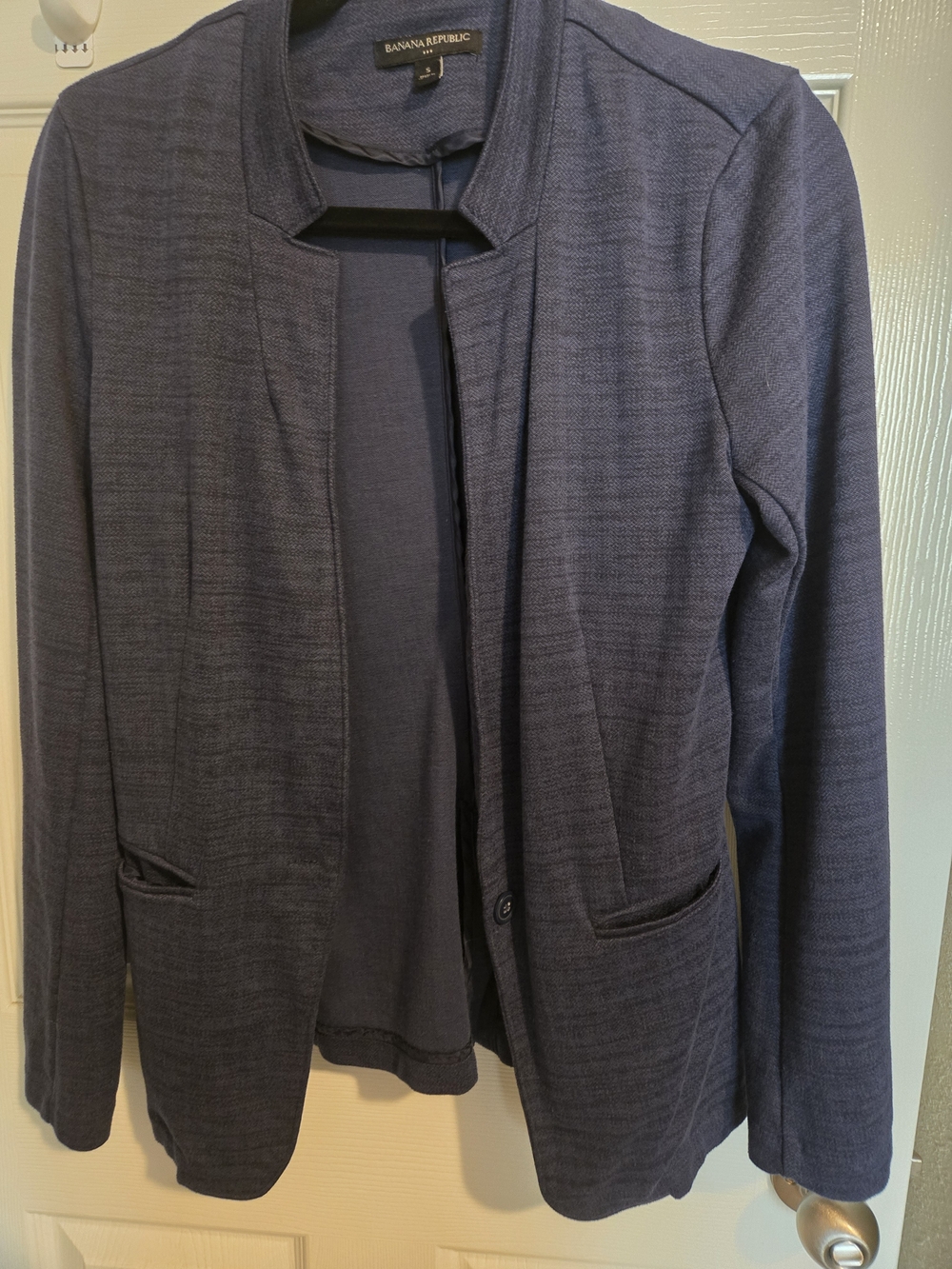 Banana Republic Navy Open-Front Textured Blazer